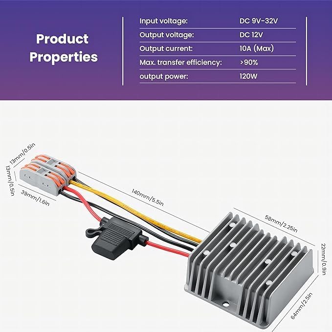 Yaboang Dc/Dc 9 32V To 12V Buck Converter,Dc/Dc Voltage Converter 12V/24V To 12V10A 120W Max Power Transformer Waterproof Step D