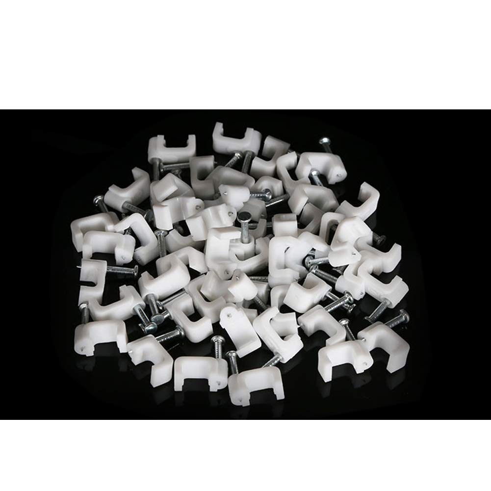 200 PCS 6mm Flat Ethernet Cable Wire Clips Single Coaxial Cable Clamps with Nail for Ethernet Cable Management