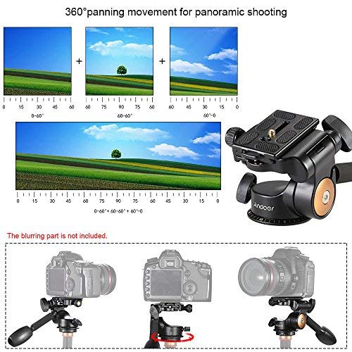 Andoer Camera Tripod Handle Ball Head 3 Way Fluid Head With Quick Release Plate 360 Degree Rotation For Canon Nikon Sony Dslr Camera Max. Load 6Kg