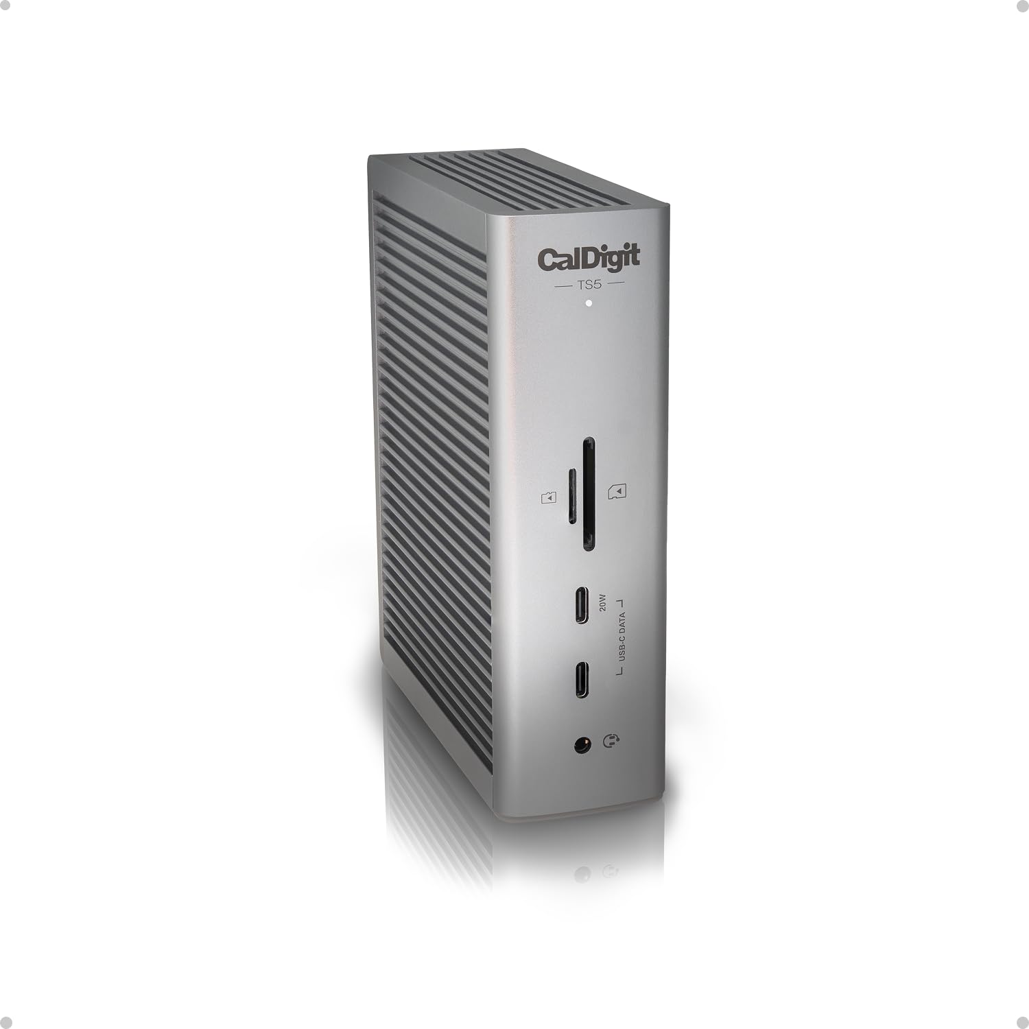 CalDigit TS5 - Thunderbolt 5 Dock - 15 Port, 140W Dedicated Host Charging, 80Gb/s Thunderbolt 5 x4, USB-C 10Gb/s x3, USB-A x2, 2