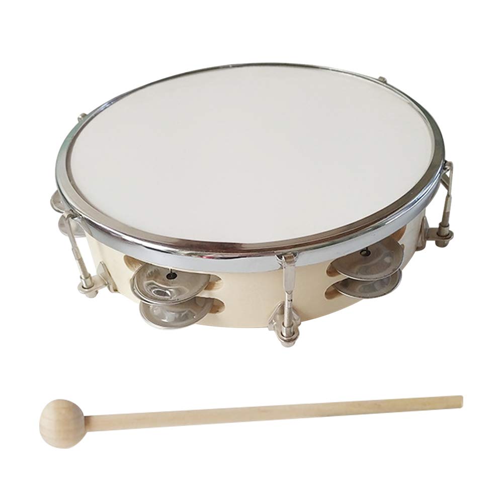 EXCLUZO 8 Inch Tambourine Handbell Hand Drum with Double Row Jingles Percussion Instrument for Children Adults