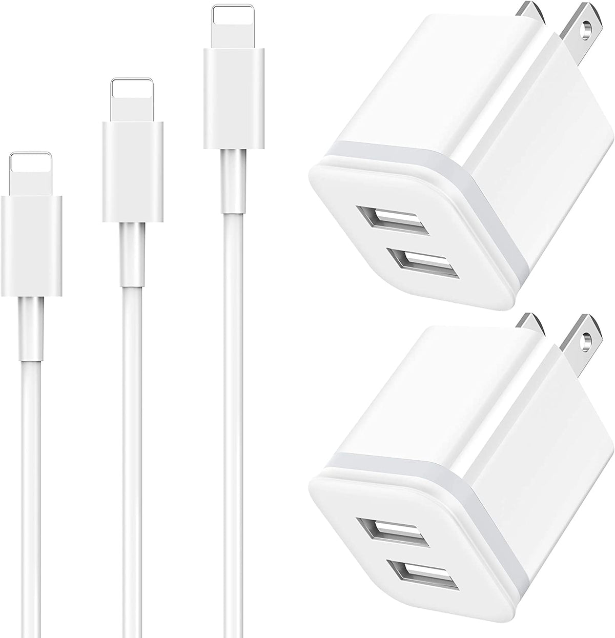 Luoatip Iphone Charger Cable 3Ft 6Ft 10Ft With Wall Plug, 5 Pack Long Charging Cord + Dual Port Usb Block Cube Adapter Replaceme
