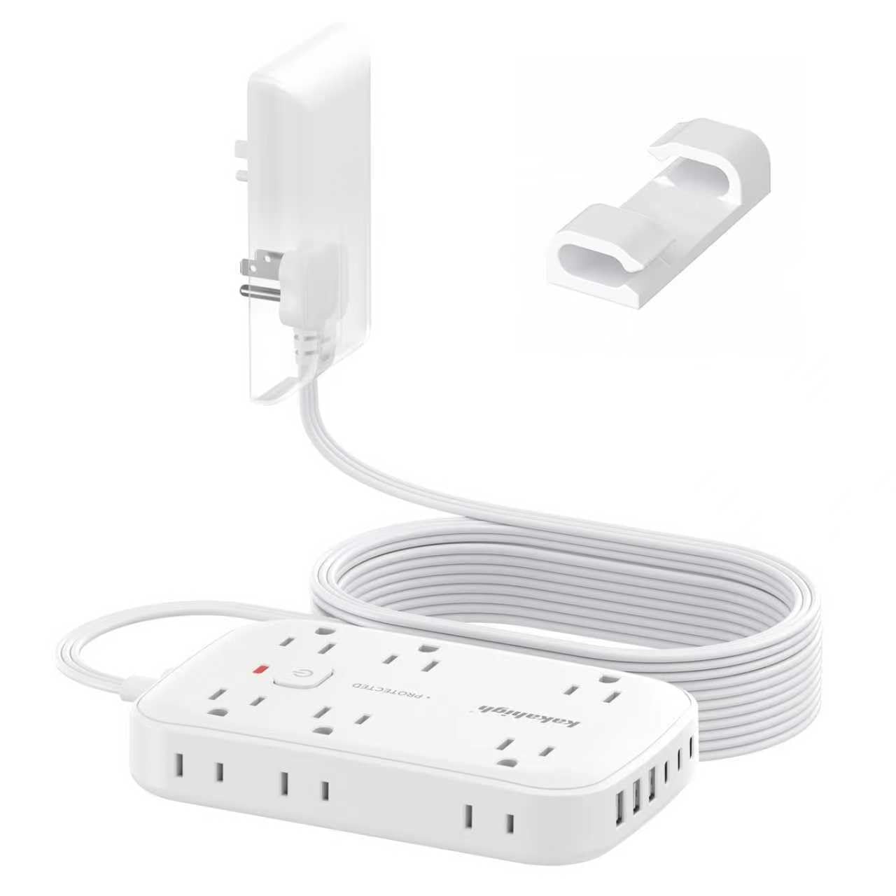 25FT Extension Cord with Outlet Cover & Multi USB, Ultra Thin Outlet Concealer with Cord & 12AC Outlet 6 USB (24W/4.8A), Chargin