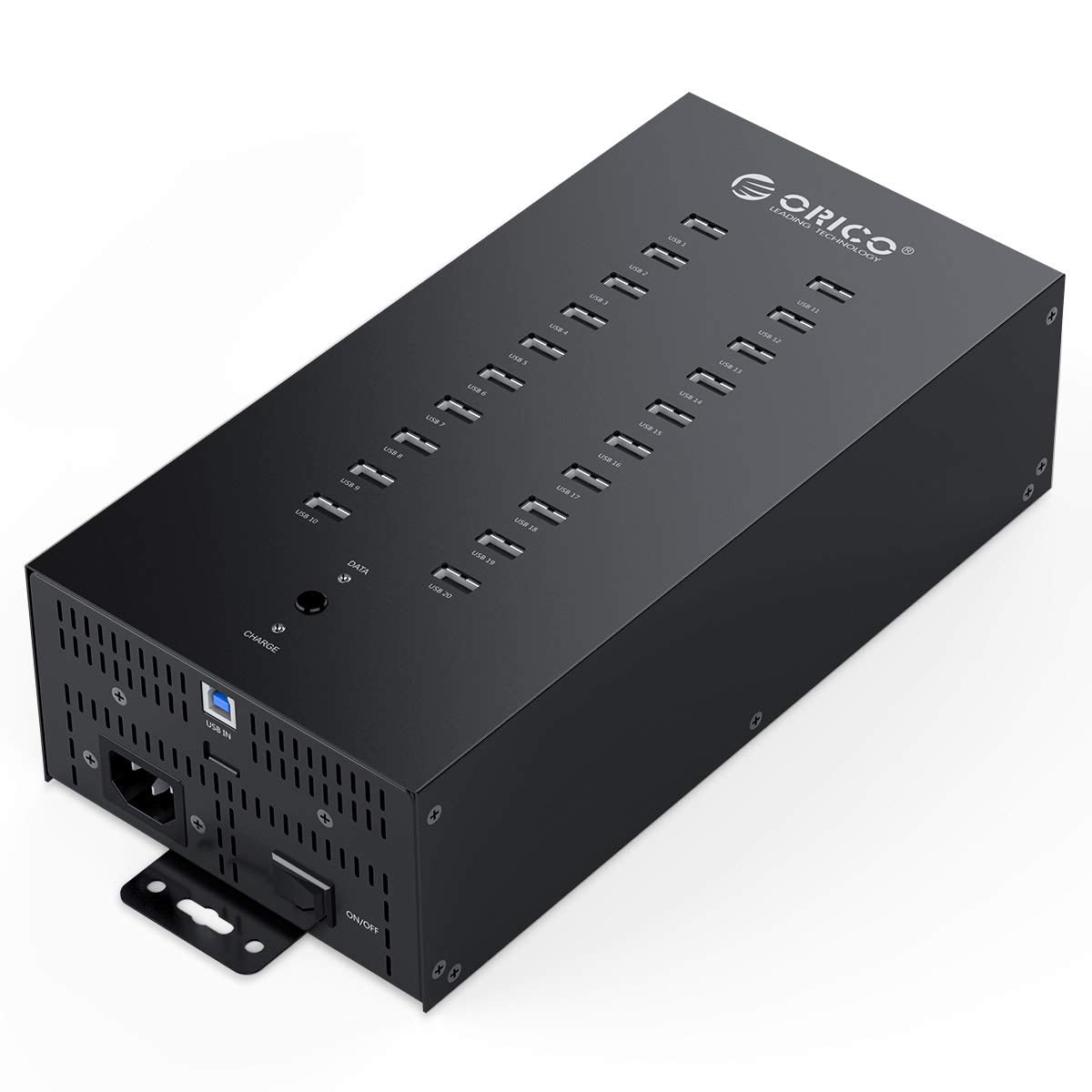 ORICO Industrial USB Hub, 20 Ports Mountable 150W Powered Industrial Grade USB 2.0 Hub, Full Metal Case, High Speed Data Transfer
