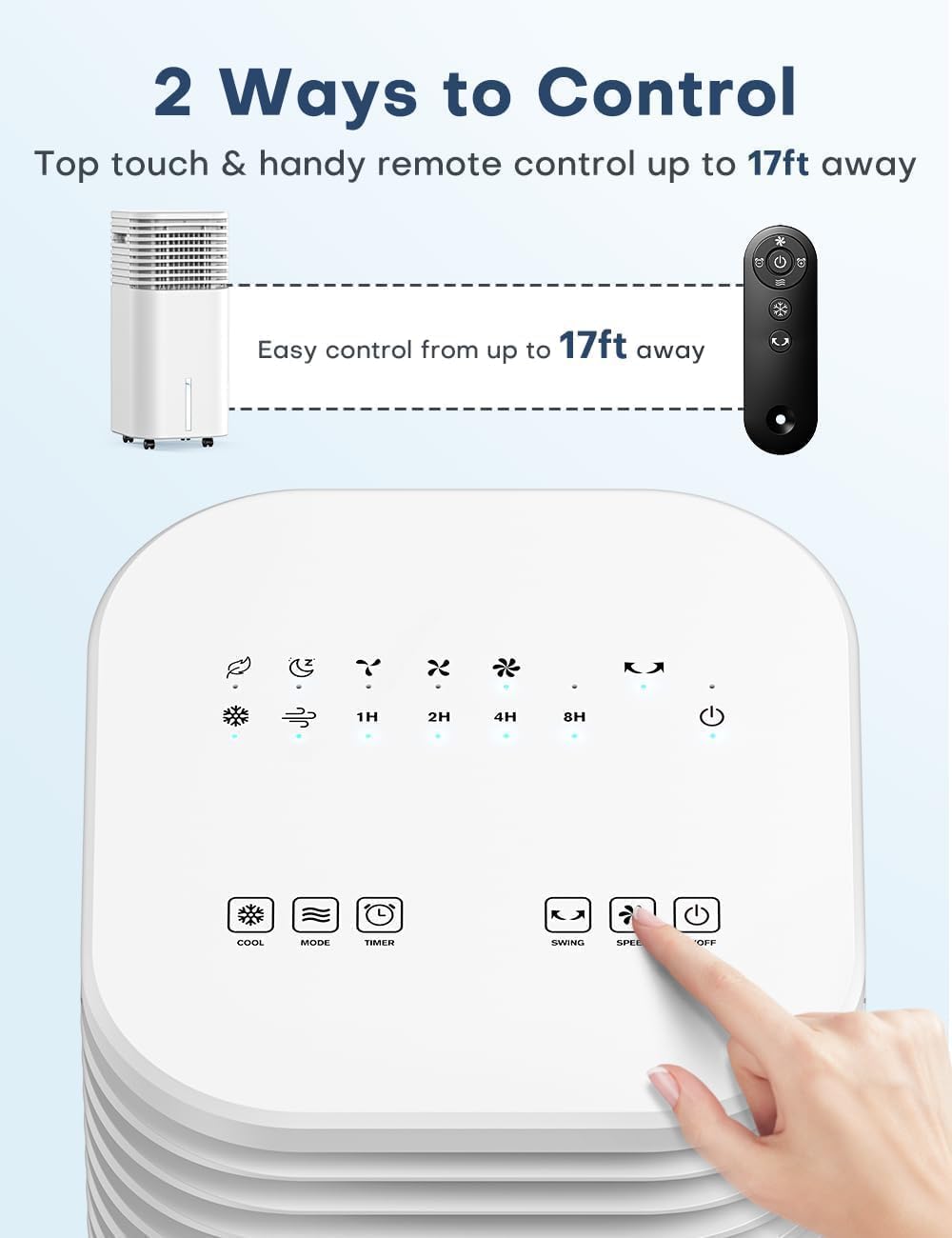 Censtech 4 In 1 Portable Air Conditioners, Evaporative Air Cooler W/4 Modes & 3 Speeds, 15H Timer For Smart Auto Off, 2 Gal Tank
