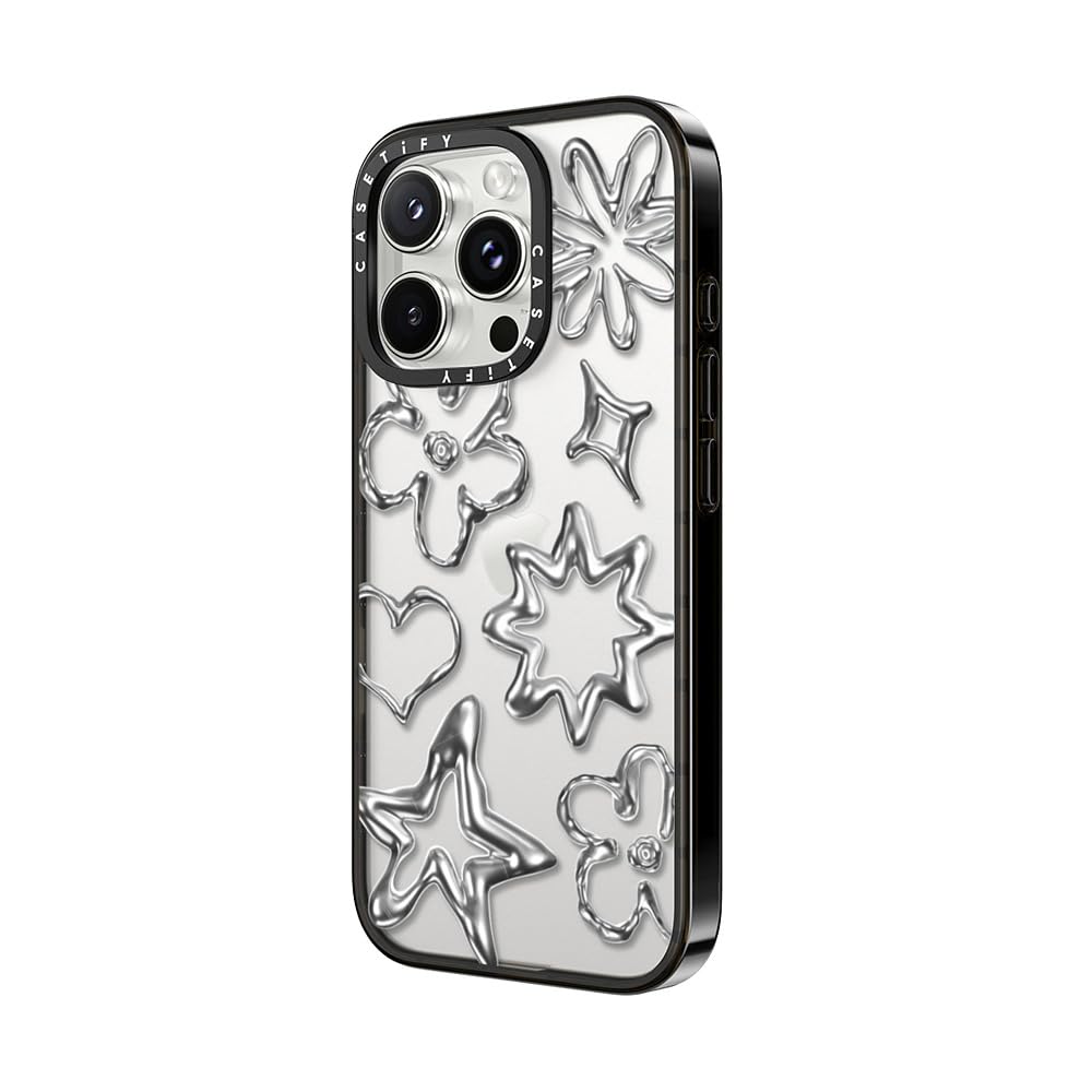 Casetify Compact Case For Iphone 16 Pro [Lightweight / 4 Ft. 2X Military Grade Drop Protection/Slim]   Chrome Doodles   Clear Bl
