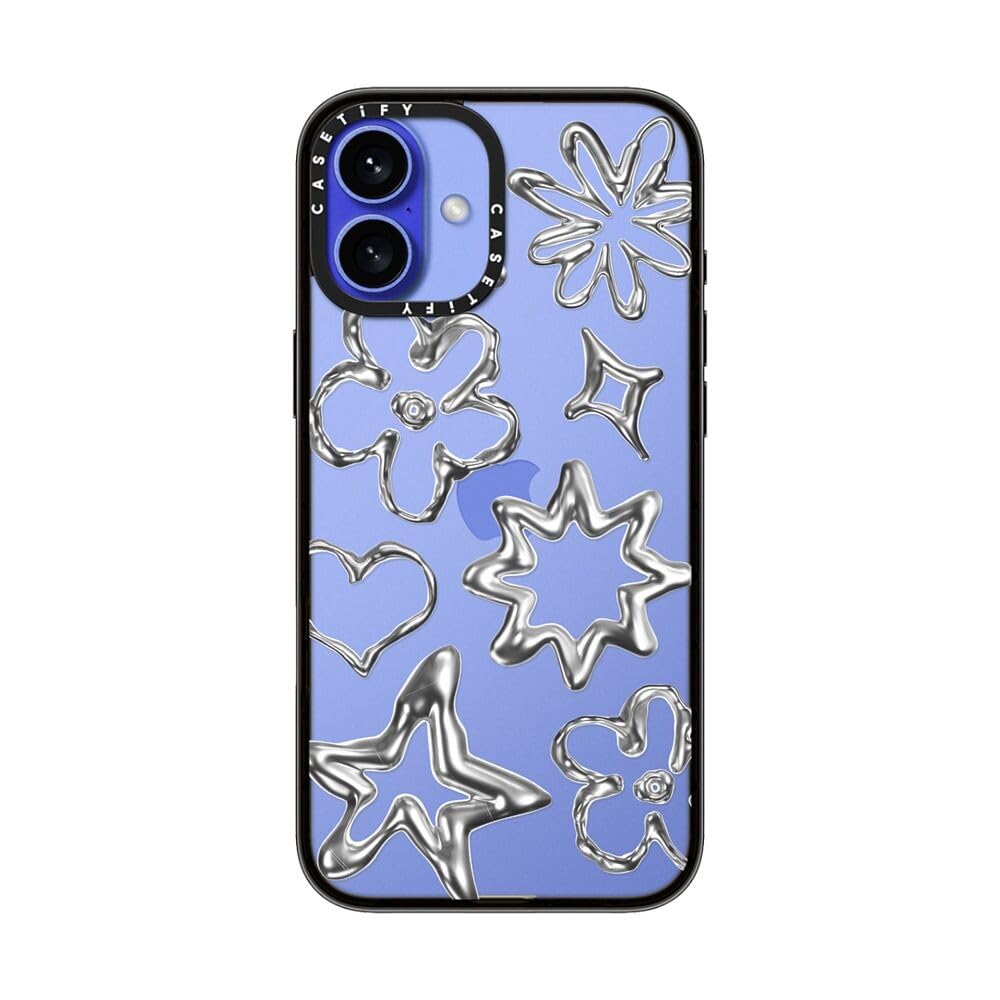 Casetify Compact Case For Iphone 16 Plus [Lightweight / 4 Ft. 2X Military Grade Drop Protection/Slim]   Chrome Doodles   Clear B