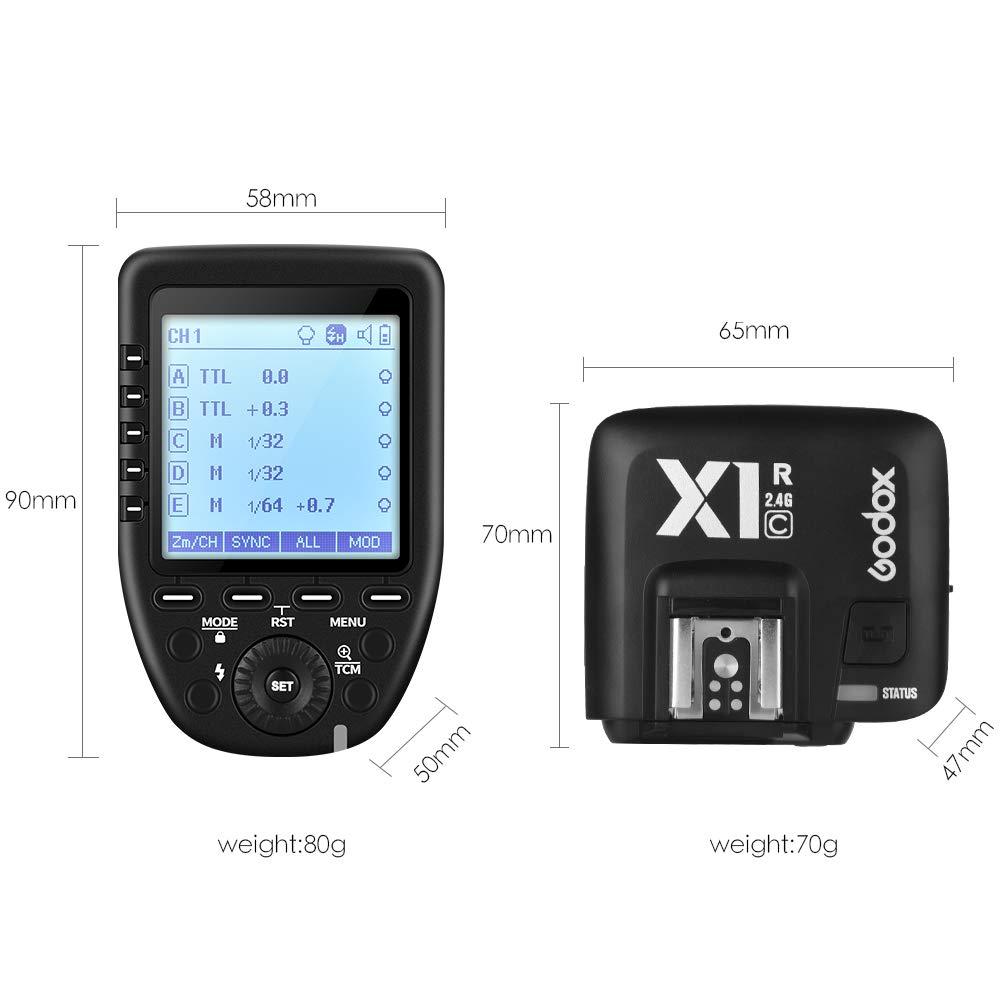 Godox Xpro C 2.4G X System Ttl Wireless Flash Trigger Transmitter & 2 * X1R C Controller Receiver Compatible For Canon Flash