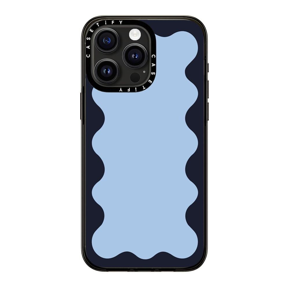Casetify Compact Case For Iphone 15 Pro Max [2X Military Grade Drop Tested / 4Ft Drop Protection]   Blue Background Wavy Border