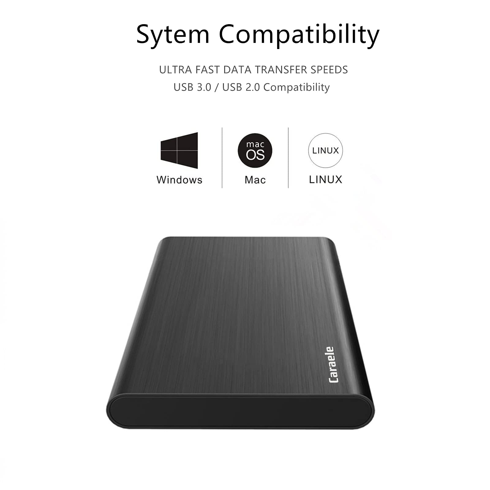 Caraele 750GB Ultra Slim Portable External Hard Drive USB 3.0 - Black, Compatible with PC, Laptop, MacBook, Xbox One, PS4