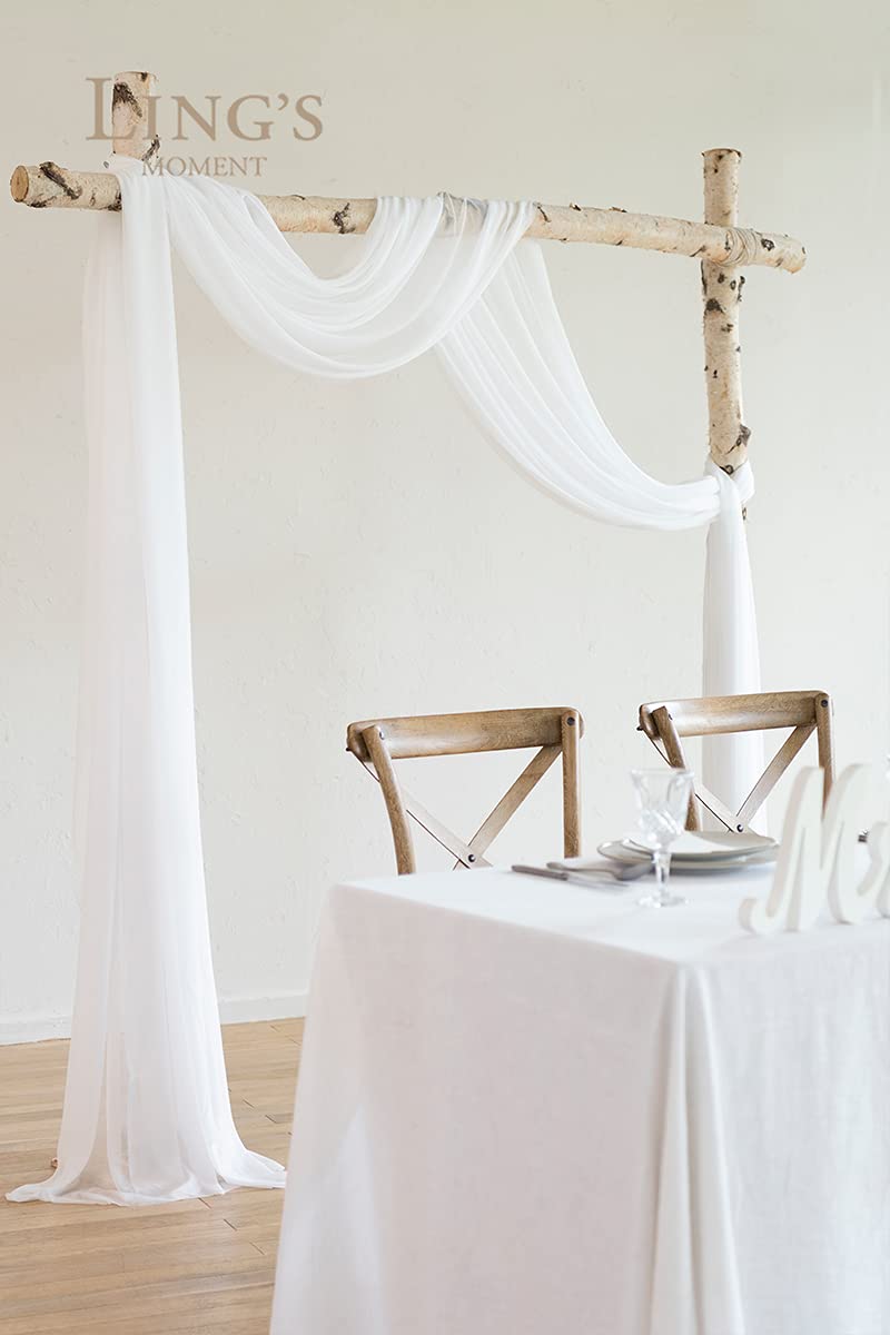 Ling'S Moment 32Ft X 30'' Extra Long Wrinkle Free Wedding Arch Chiffon Draping Fabric Sheer Hanging Drapes, White Curtain For We