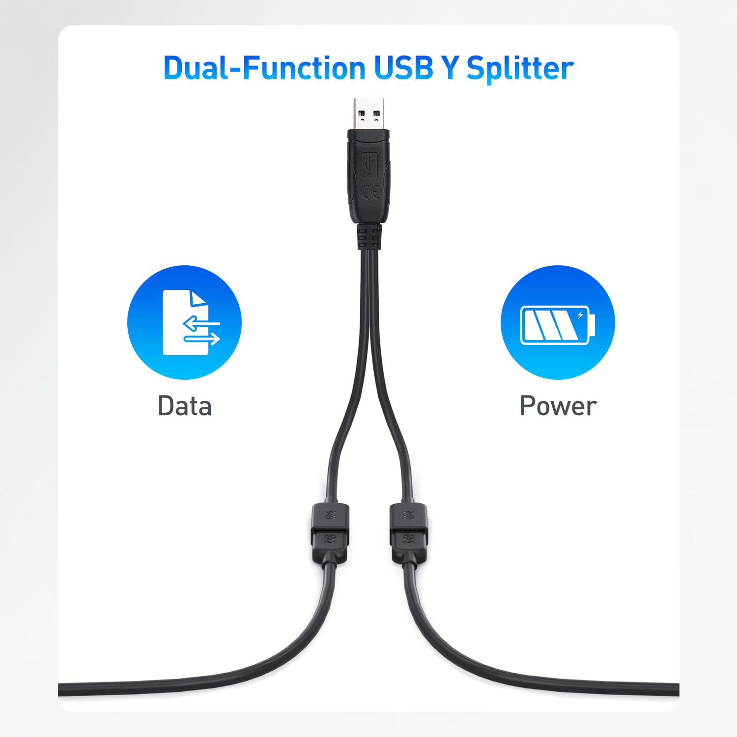 Cable Matters USB 2.0 A Male to Female USB Splitter 1 in 2 Out   1ft, USB Y Splitter Hub with 480Mbps Data Transfer, BC 1.2 Charging Support, USB Power Splitter