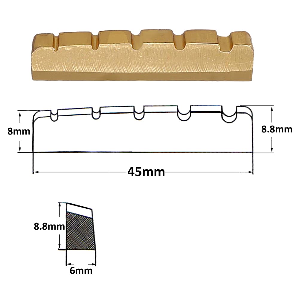 Brass Nut 5 String Slotted Electric Bass Guitar Nut 45Mm X 6Mm