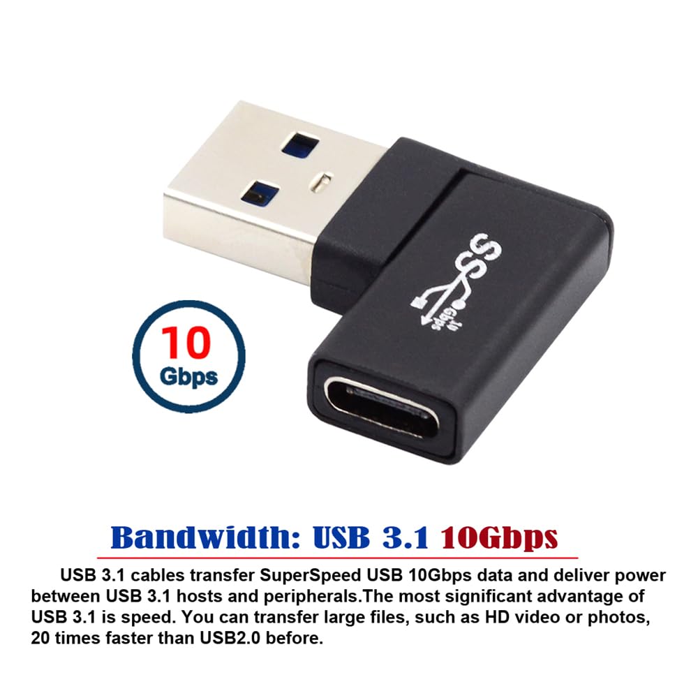 Nfhk Usb C Type C Female To Usb 3.0 A Male Data Adapter Flat Horizontal 90 Degree Left Angled For Laptop Desktop