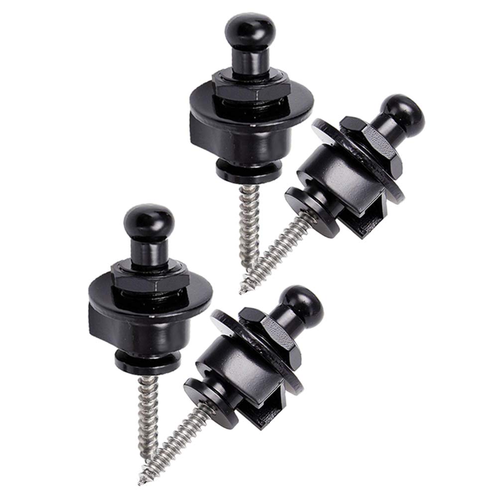 Yakamoz 4Pcs Black Premium Guitar Strap Locks Metal Security Strap Buttons Metal End Pins Locking Straplocks Adapter For Acousti