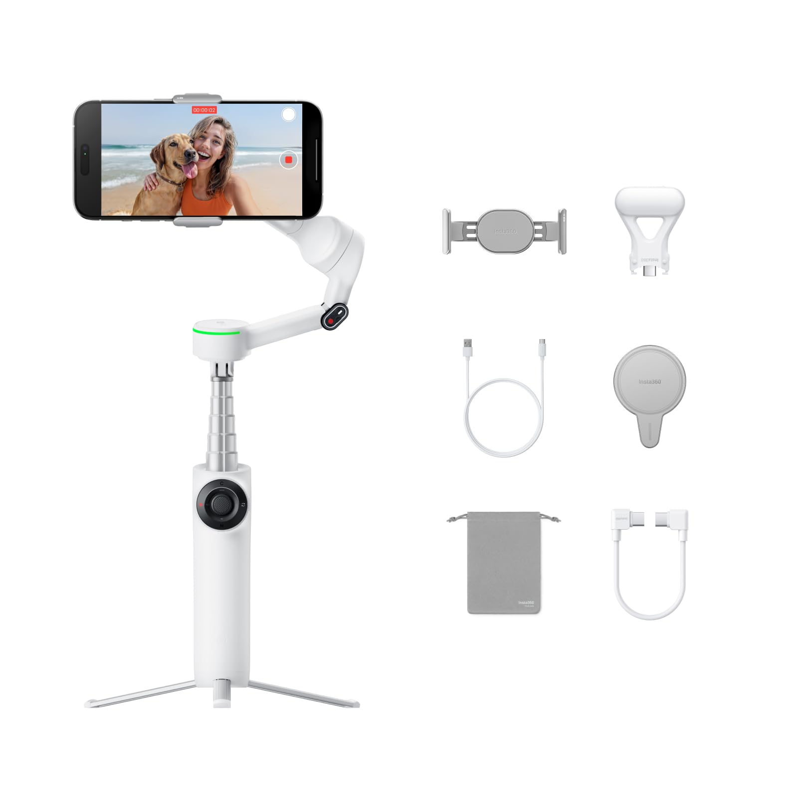 Insta360 Flow 2 Pro Creator Bundle White - Foldable AI Phone Gimbal, Apple DockKit, 360 Pan Tracking, Free Tilt Mode, Built-In T