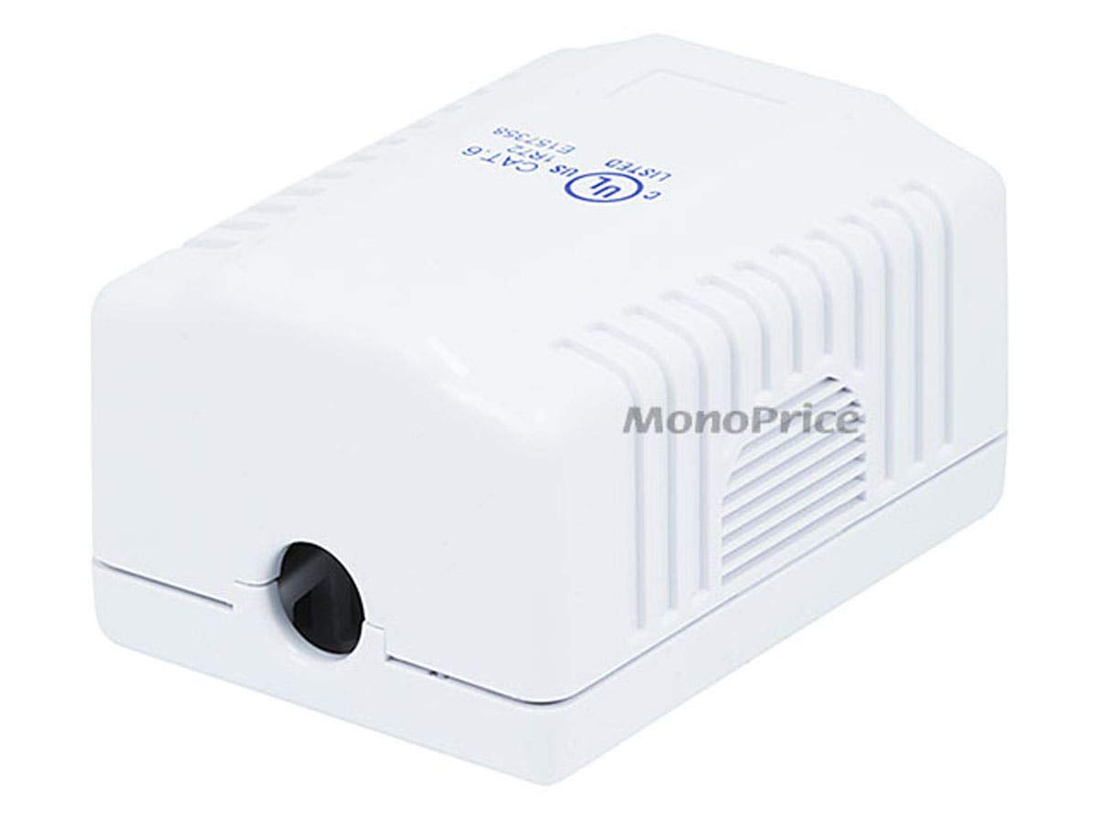 Monoprice Cat6 Rj45 Surface Mount Box   Ul Listed, 1 Port, Dual Idc, 110D Or Krone Type, 50U, Taa, No Logo, White