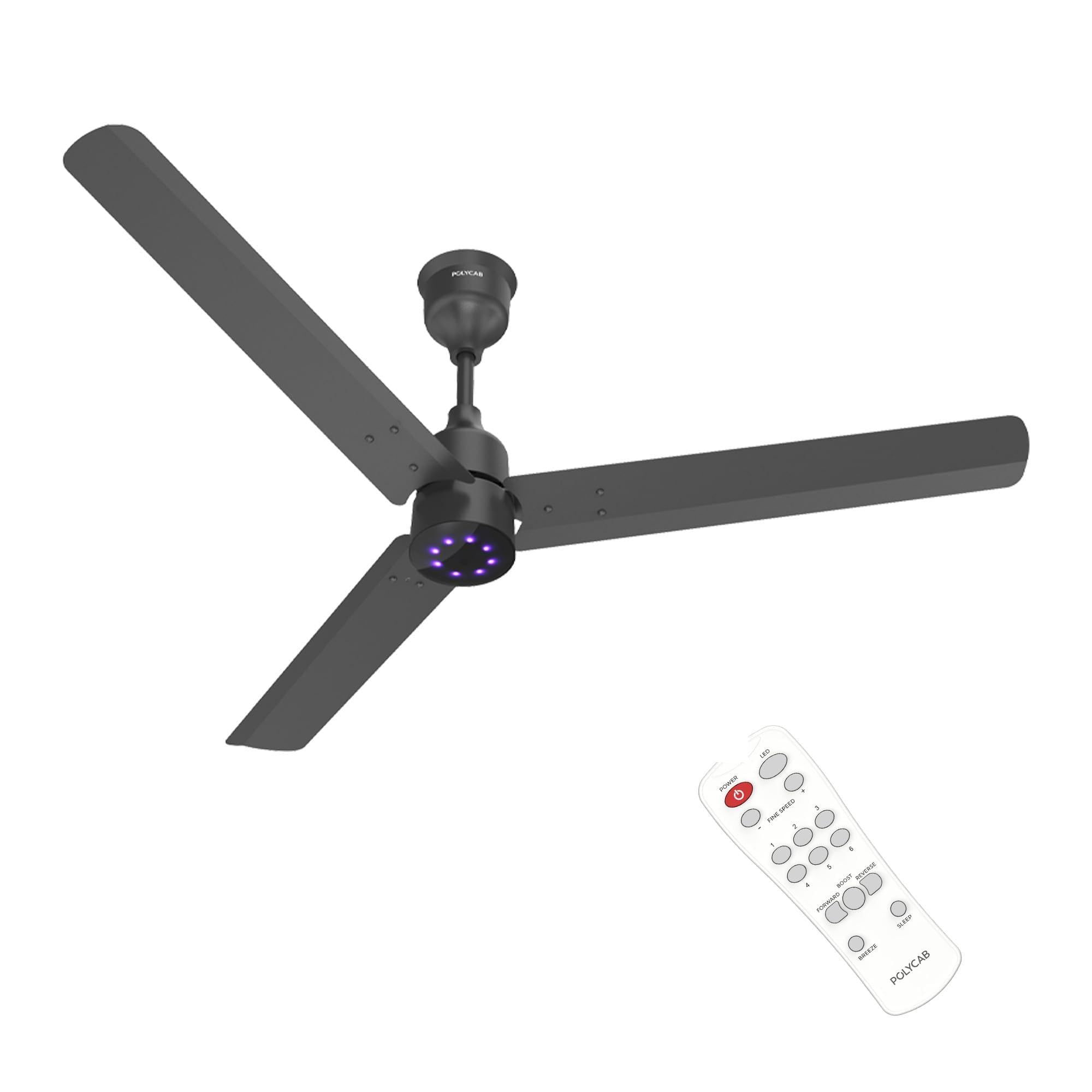 Polycab Wizzy Plus Led 1200Mm Bldc Ceiling Fan With Remote |Bee 5 Star Rated, Higher Air Delivery|Led Indicator,Reverse,Boost,Sl