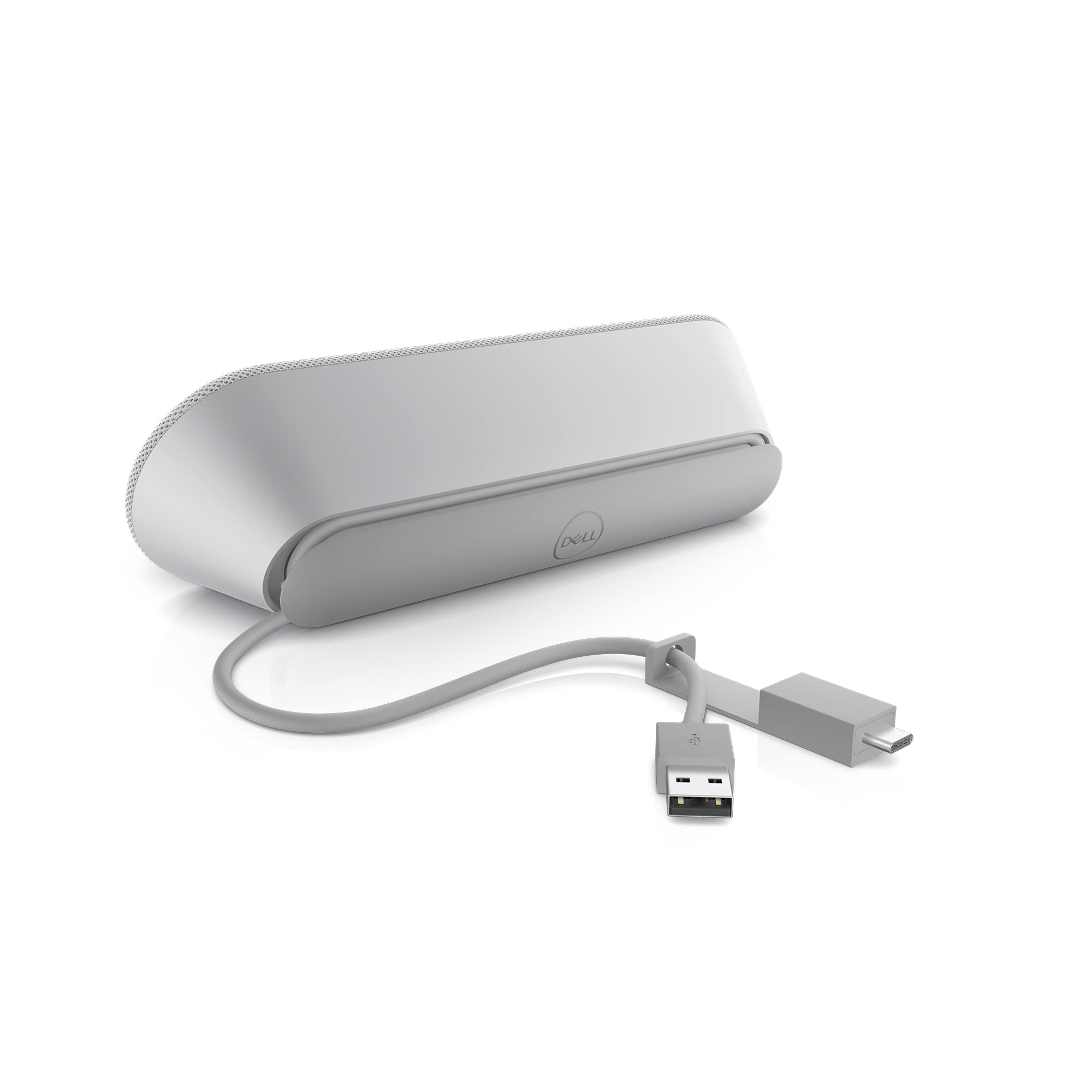Dell SP3022 USB Computer Speaker for PC, Laptop, Monitor, Business Conference Mini Soundbar Speakerphone, AI Noise Echo Cancellation, Full Duplex Audio, 2 x 1.8W, MS Teams Certified   Platinum Silver