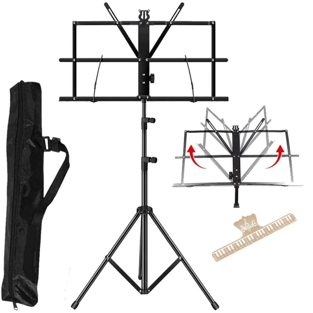 Ennbom 2 In  1 Music Stand Portable Folding Sheet Music Stand Adjustable Music Sheet Clip Professional Music Sheet Holder With C