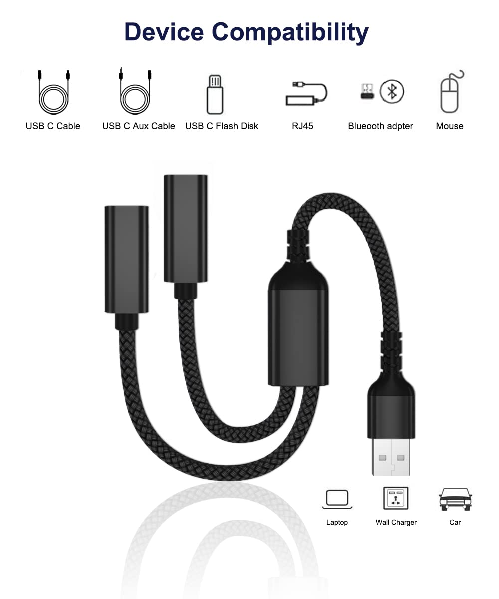 Elebase Usb Male To Double Usb C Female Adapter,Type A Charger Cable Dual Two Splitter For Ipad 8Th 9Th 10Th Air 4Th 5Th Mini 6T