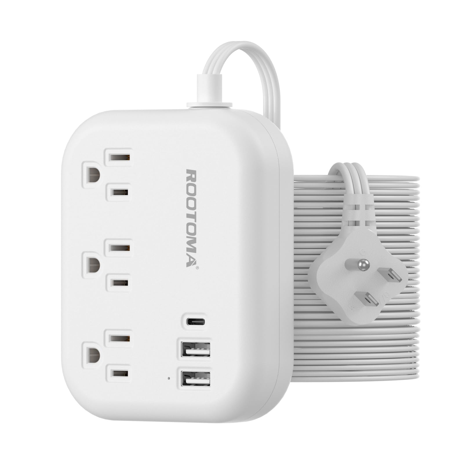 Flat Extension Cord 20 Ft Behind Furniture Ultra Slim Cord Under Carpet, Rug, Door, Long Extension Cord With 3 Usb 3 Outlets, Lo