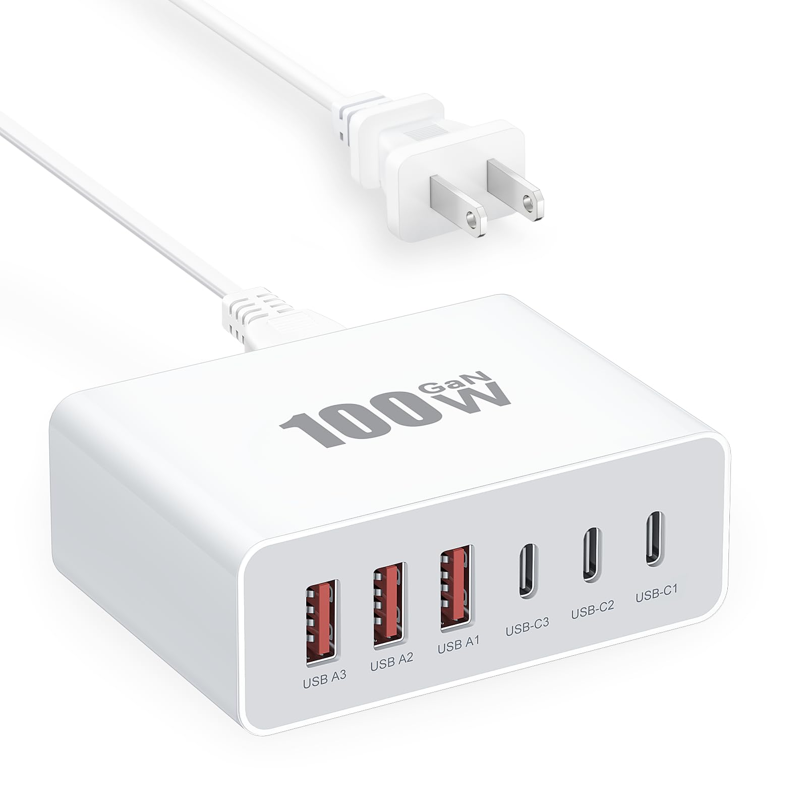 Fast Charge Usb Block USB C Charger Block, 100W GaN Fast Charging Blocks USBC Charger 6 Port ...