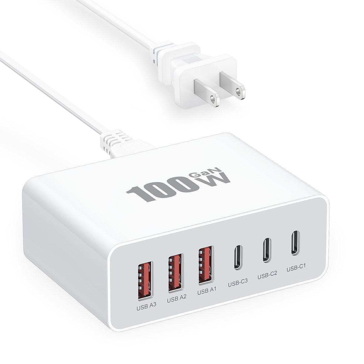 USB C Charger Block, 100W GaN Fast Charging Blocks USBC Charger 6 Port ...