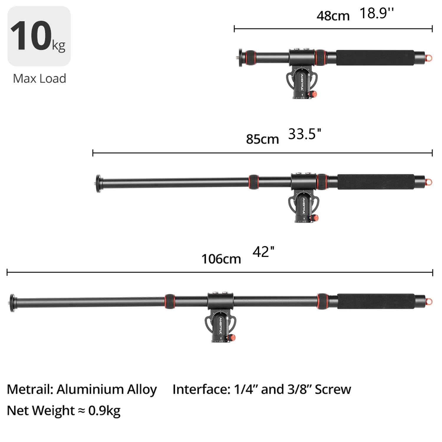 Ambitful Tripod Extension Arm,42' Retractable Horizontal Center Column Tripod Boom Arm,360� Rotatable With Sandbag For Overhead,Multi Angle Photography,Max Load 22Lbs (Not Including Tripod)