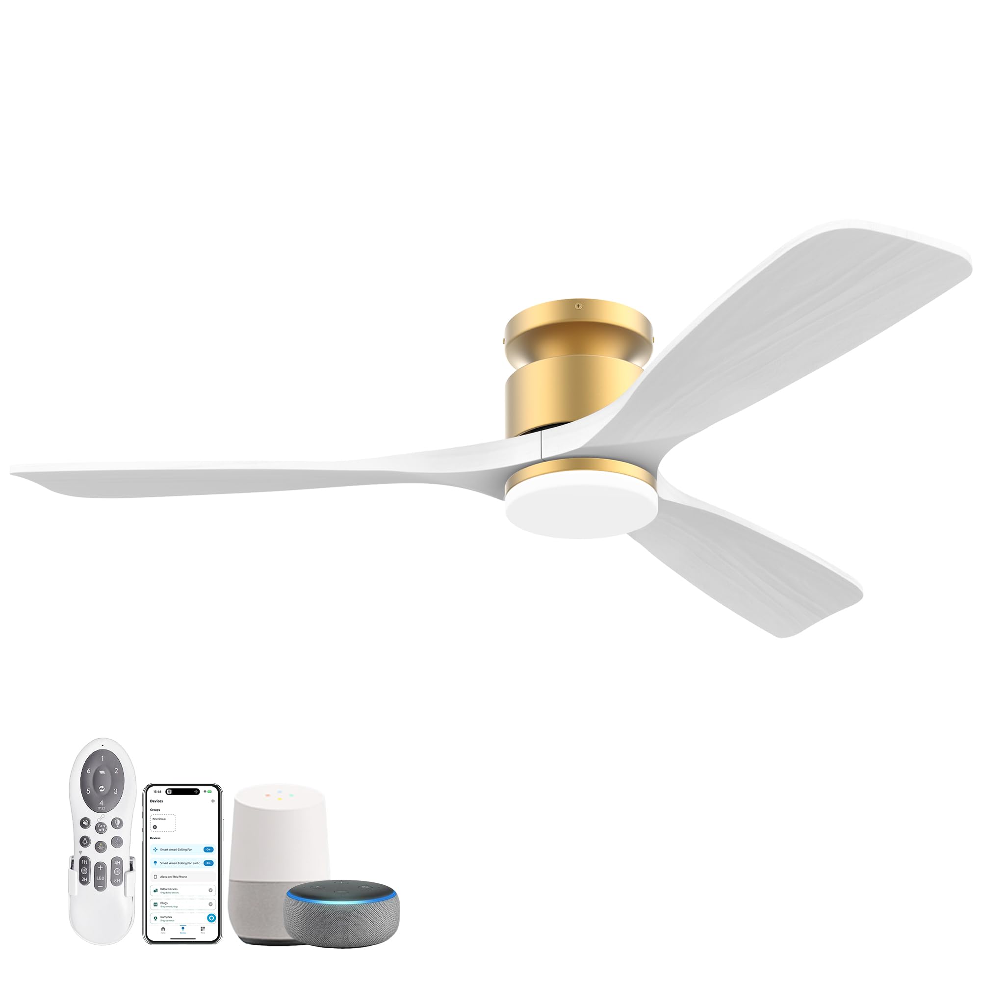 52 Inch Smart Low Profile Ceiling Fans,Solid Wood Outdoor Indoor Ceiling Fan with Lights Remote,WIFI Alexa App Control,Quiet DC 