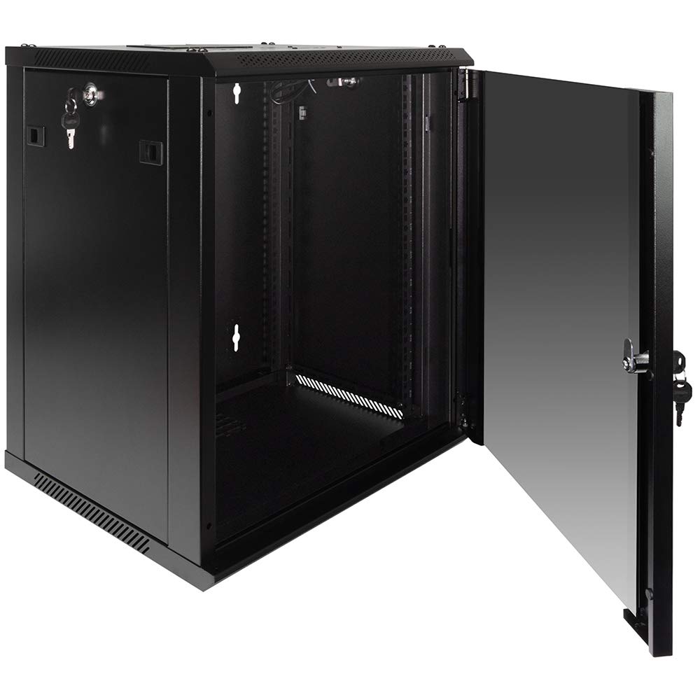 Navepoint 12U Server Rack Enclosure With Glass Door, Cooling Fan, Locks, & Removable Side Panels   12U Wall Mount Network Cabine