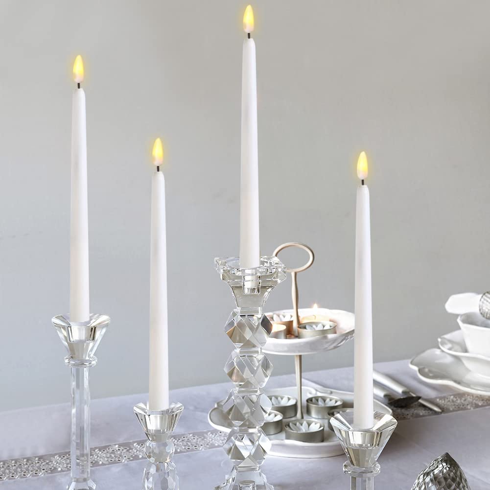 Ni Jasw White Flameless Taper Candles With Remote, Flickering Led Battery Operated Candlesticks Set Of 6