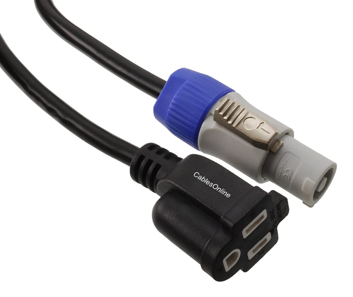 Cablesonline, 1Ft. 16Awg Stage Lighting Fixture Gray Blue Power Out Connector To 3 Prong Nema 5 15R Female Power Adapter Cable,