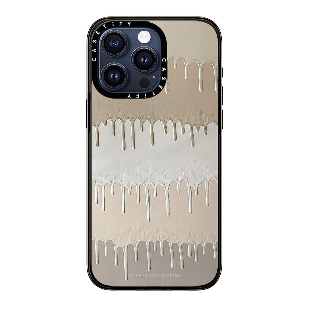 Casetify Compact Case For Iphone 15 Pro Max [2X Military Grade Drop Tested / 4Ft Drop Protection]   Tan Painted Drips   Clear Bl