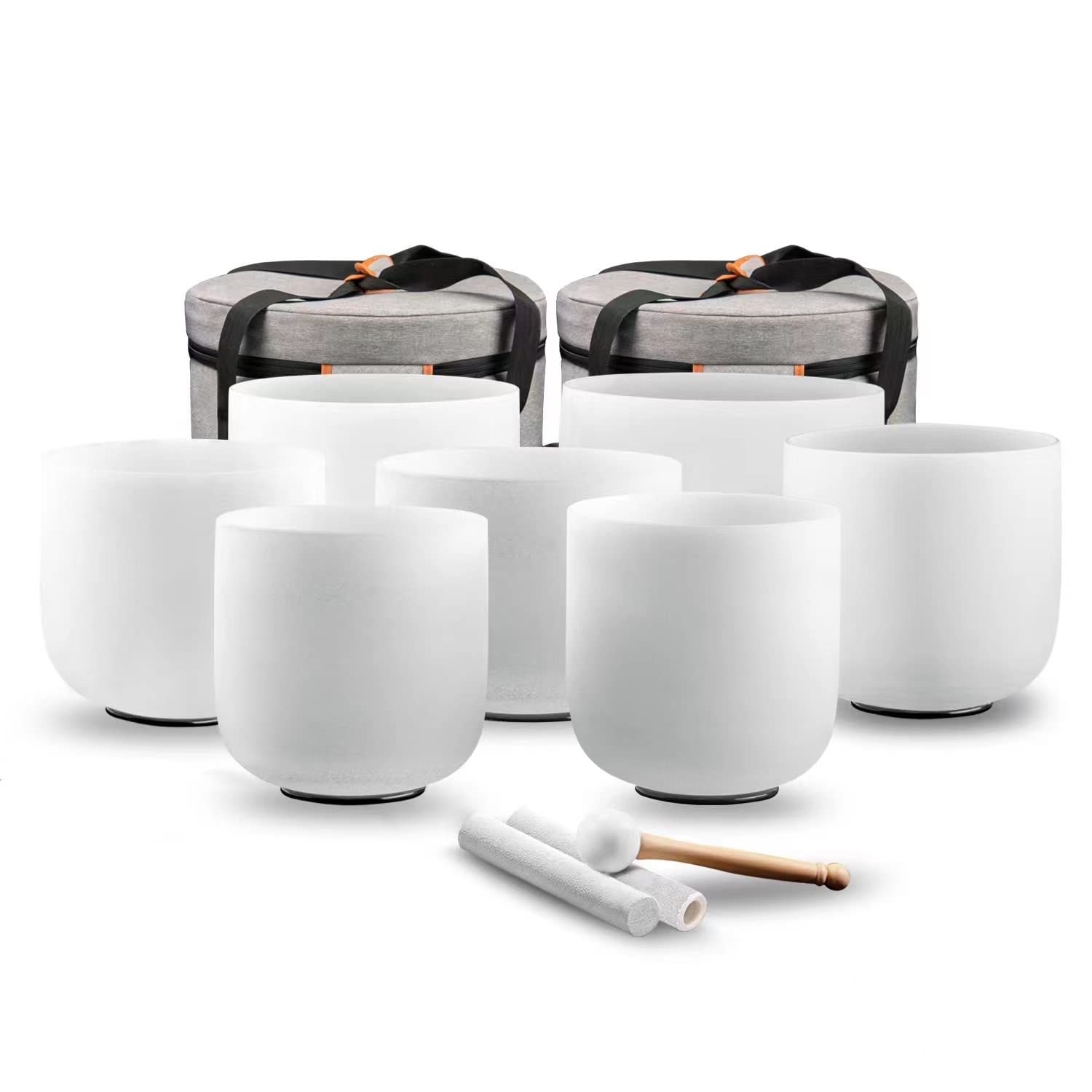 Ryan Dvan 432 Hz 7 12 Inch Set Of 7 Frosted Quartz Crystal Singing Bowl Chakra Set With Free 2 Pcs Carrying Case