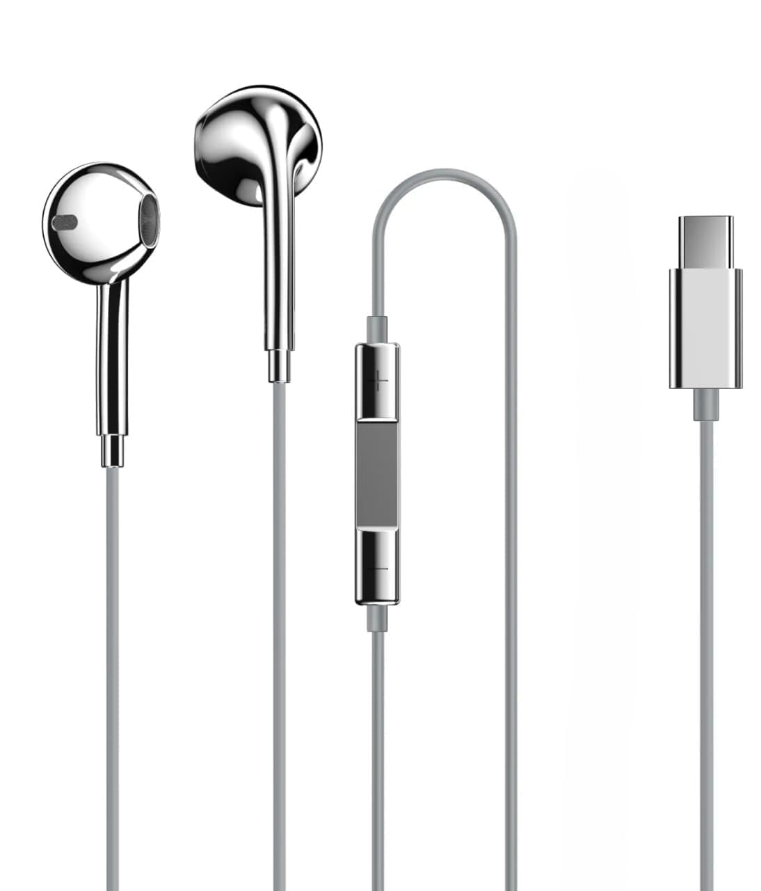TARANHARI VENTURES Type C Wired Earphones MFi Certified | Builtin Mic and Remote | Electoplated Silver Chrome Wired Headphones 