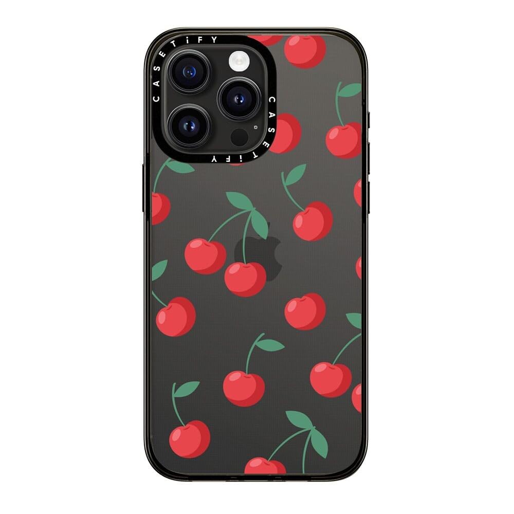 Casetify Compact Case For Iphone 15 Pro Max [2X Military Grade Drop Tested / 4Ft Drop Protection]   Cherries   Clear Black