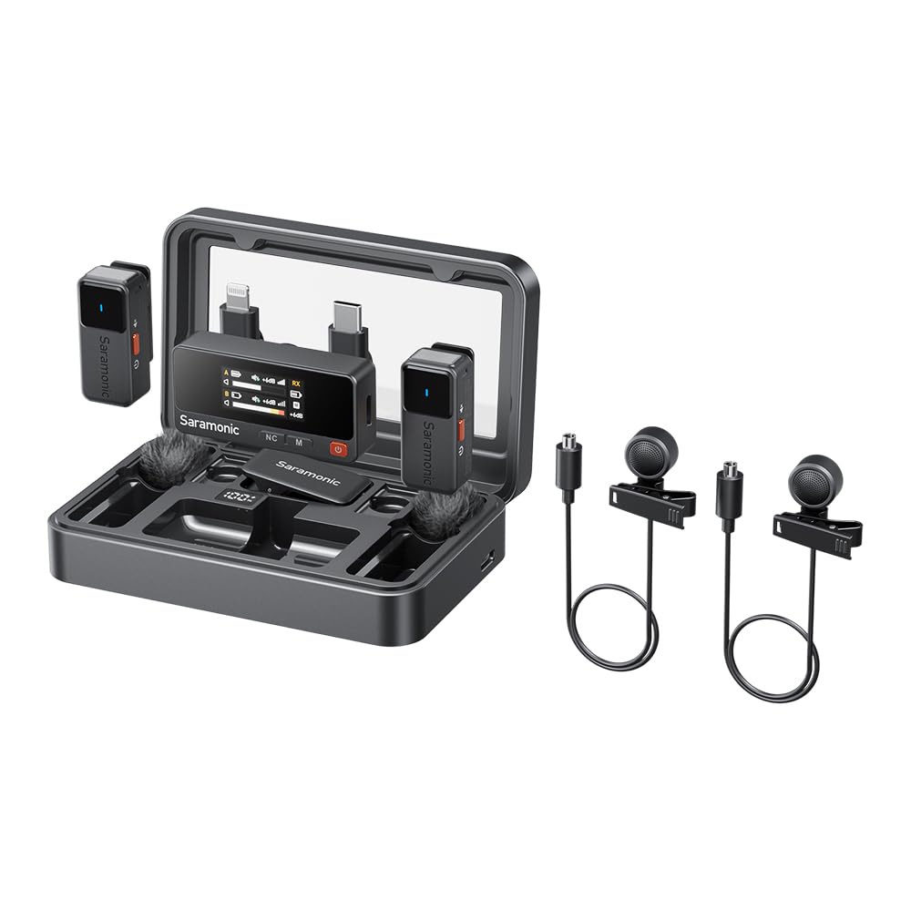 Saramonic Air 2-Person Wireless Micro Lavalier Microphone for iPhone/Camera/Android/PC 24-bit/48kHz, Noise Canceling, Limiting, 