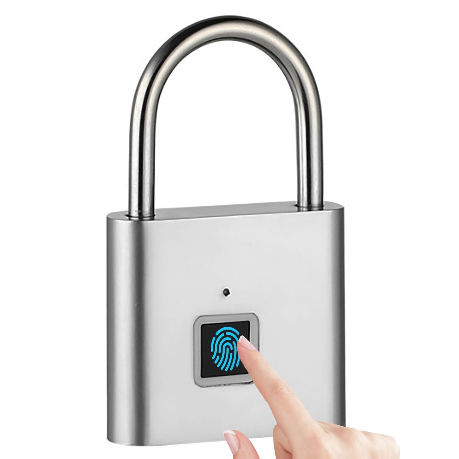 Silver Biometric Gate Locks   Portable Padlock With Keyless Fingerprint Access For Outdoor Fence Storage & Gym Lock (20 Fingerpr