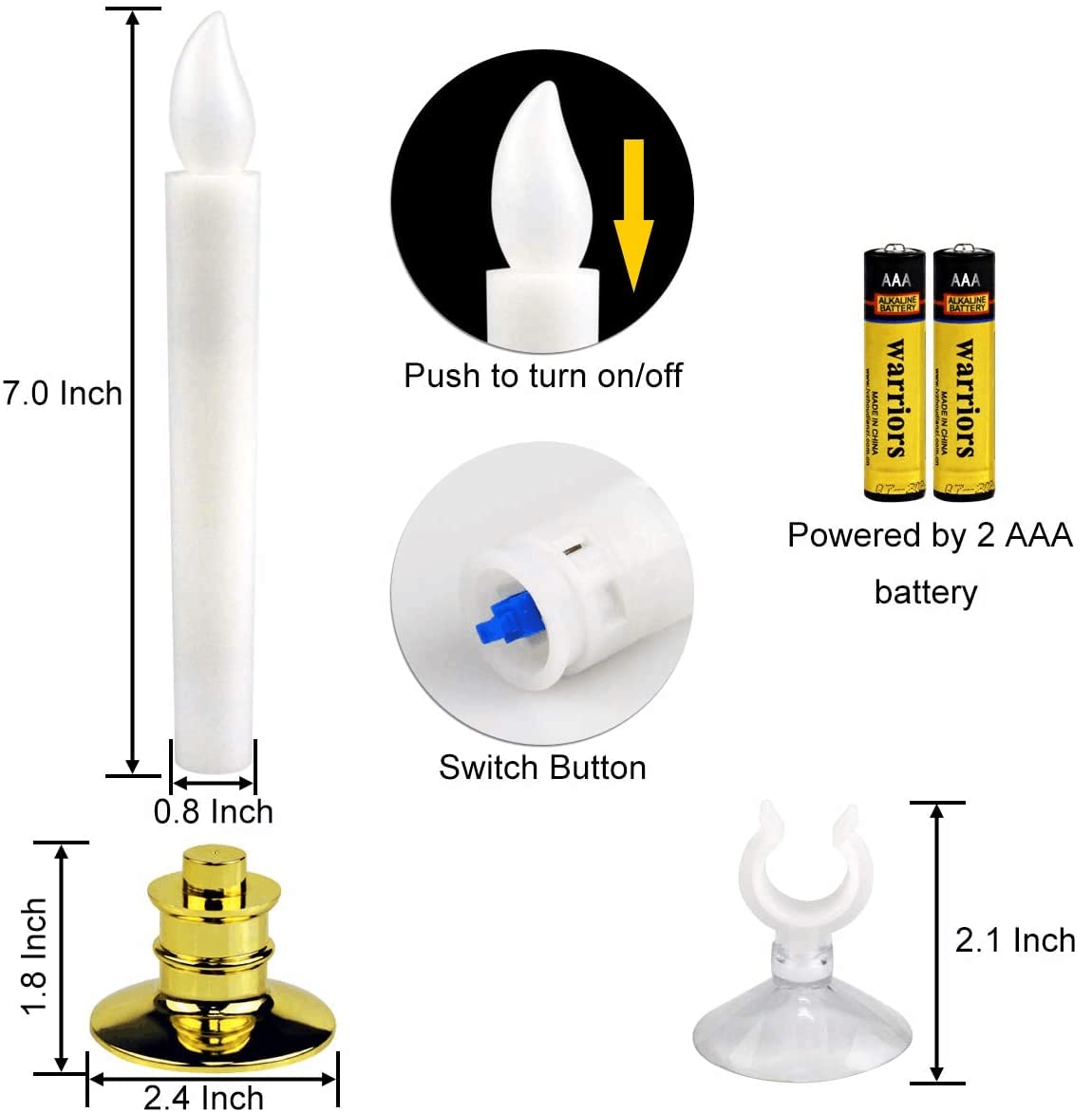 Kithouse 10 Set Christmas Window Candles Lights With Timer Battery Operated Electric Led Taper Candles Flameless For Windows, Go
