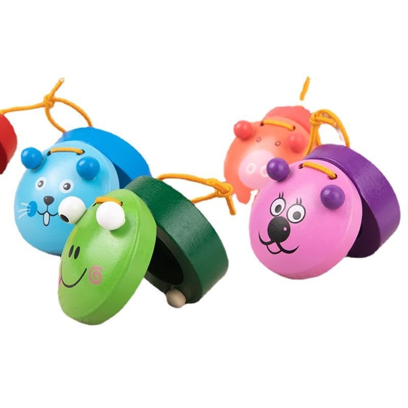 6Pcs Wooden Finger Castanets, Cute Animal Pattern Kids Castanets, Musical Instruments Rhythm Castinette Kids Toys By Doxishruky