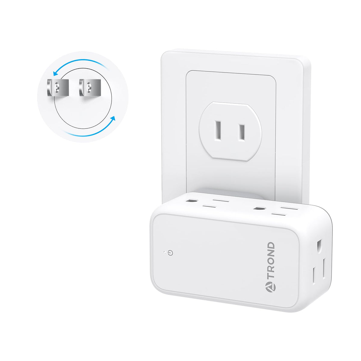 Trond 3 Prong To 2 Prong Adapter, 2 Pin To 3 Pin Outlet Adapter With 360 Rotating Plug, 6 Ac Outlet Extender, Travel Power Split