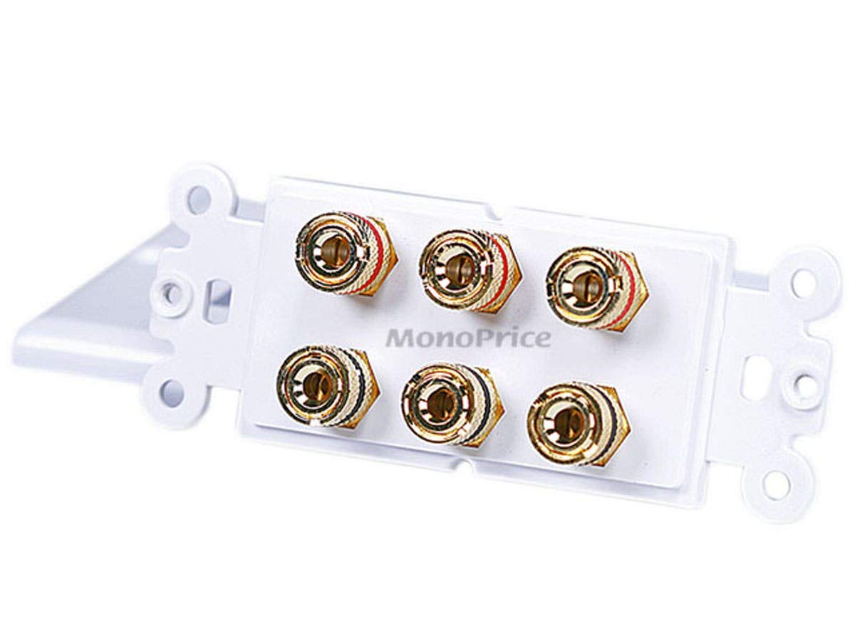 Monoprice 103538 Banana Binding Post Two Piece Inset Wall Plate For 3 Speakers, Single Pcs