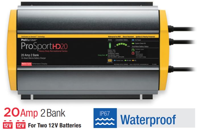 Promariner 44020 Prosport Hd Waterproof Marine Battery Charger, 20 Amp, 2 Bank,WBAUVB0821X14TM