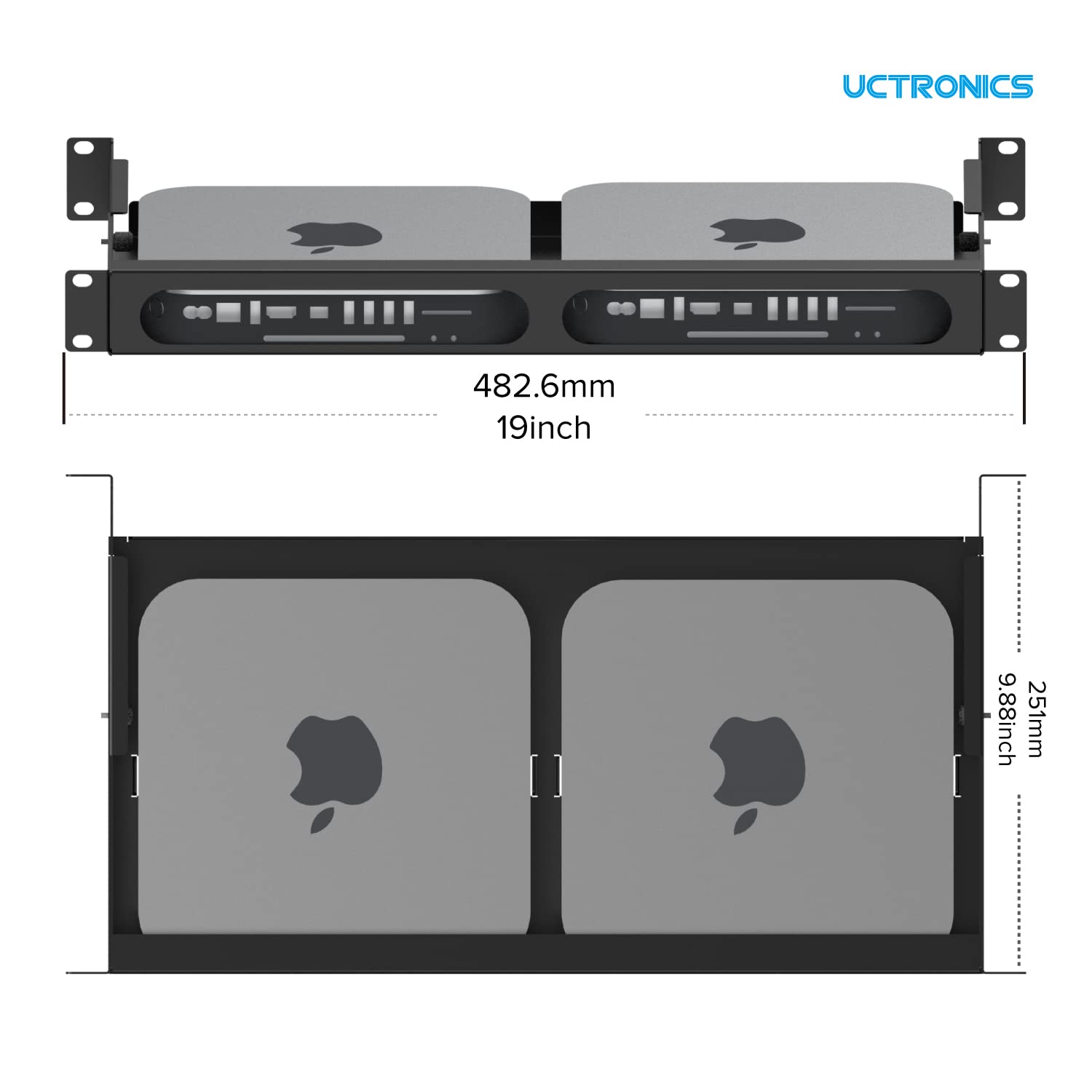 Uctronics Mac Mini Rack Mount With Side Brackets, 19'' 1U Rackmount Supports Up To 2 Units Of All Mac Mini M2 And M1 Models