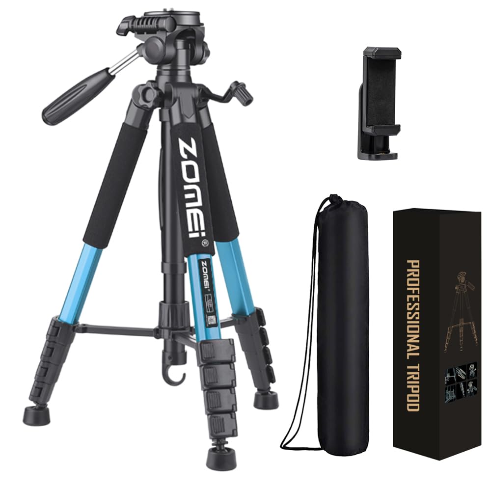 74 Inch Heavy Duty Tripod Stand For Cameras, Cell Phones, Projectors, Webcams, Spotting Scopes   Complete Unit For Canon, Nikon, Sony   Perfect For Phone & Camera Photography(Blue)