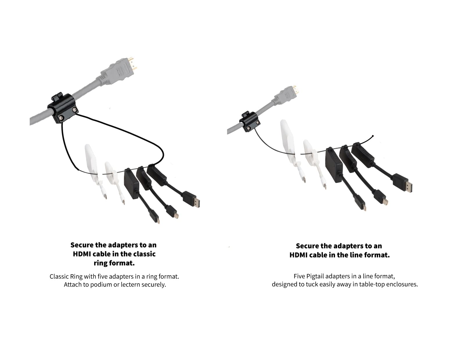 Liberty Patented Hdmi Adapter Ring With 5    Displayport, 5    Mini Dp, Lightning & 5    Usb C Pigtail Adapters Provide Connecti
