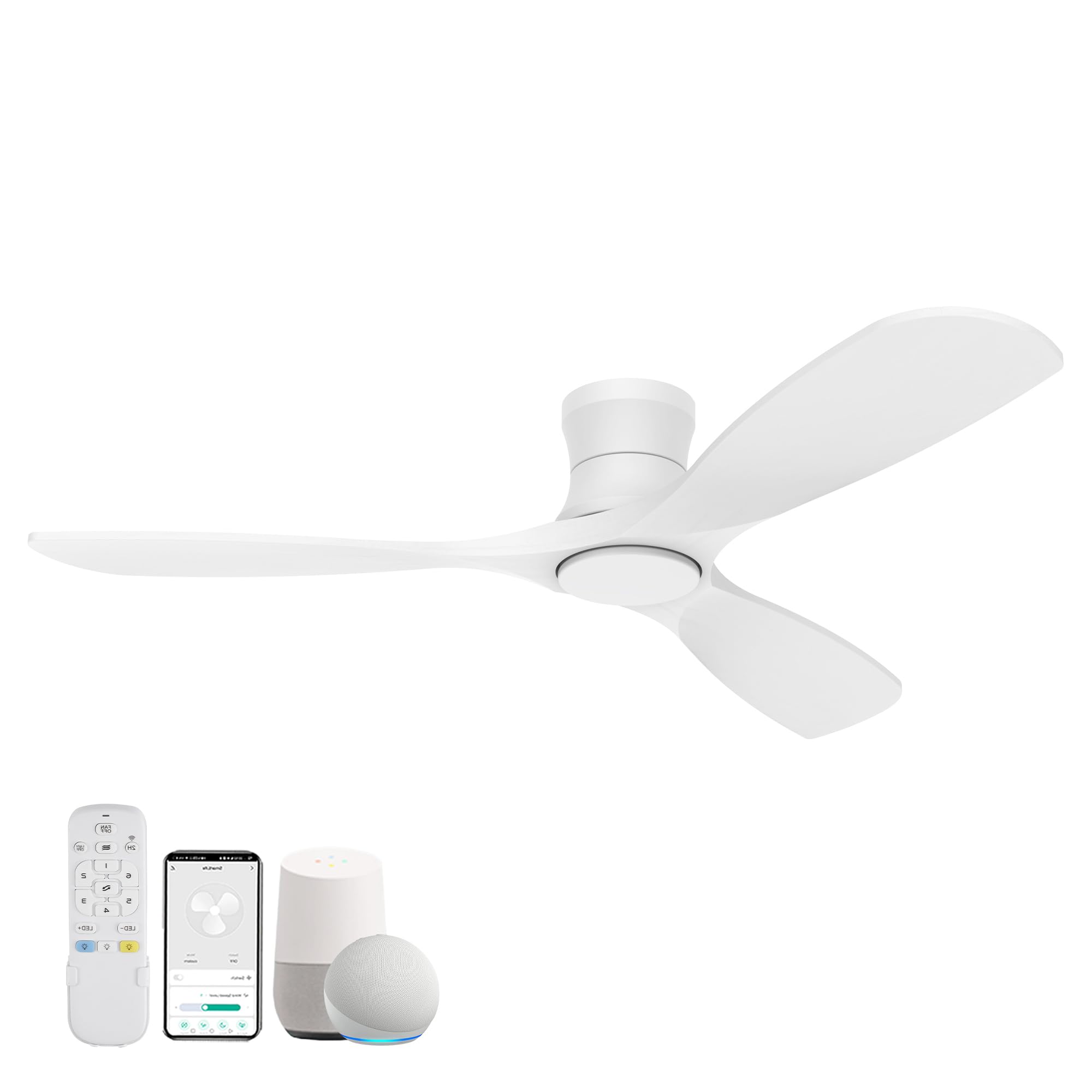 Livory 52    Wood Smart Flush Mount Ceiling Fans With Lights And Remote,Quiet Dc Motor,Outdoor Indoor Ultra Low Profile Ceiling