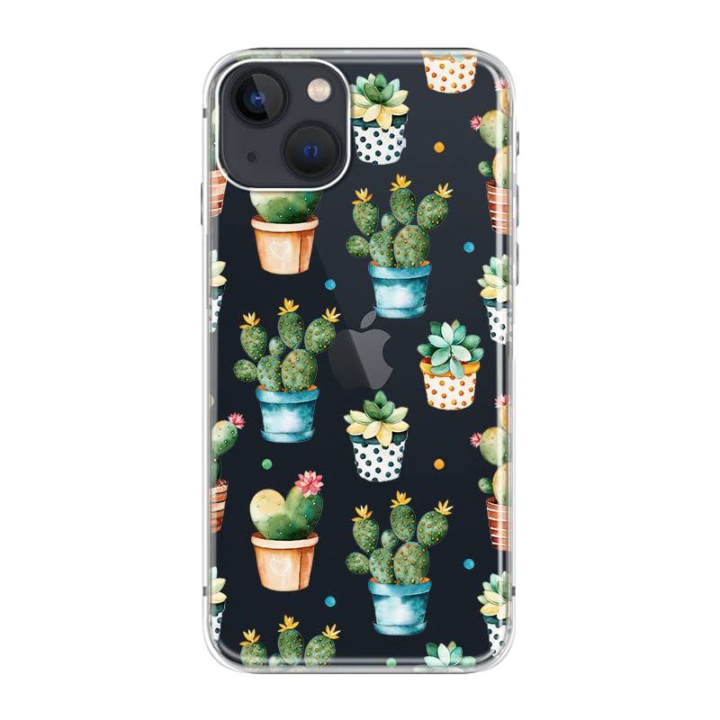 Blingy'S For Iphone 14 Case, Cute Cactus Pattern Fun Floral Succulents Design Transparent Soft Tpu Protective Clear Case 6.1 Inc