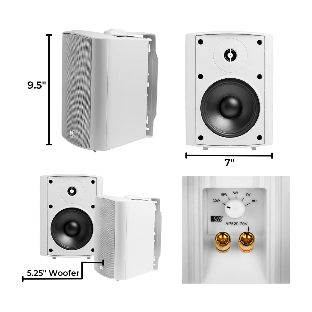 OSD 5.25' Outdoor 70V Patio Speaker Pair, 30W 16W 8W 4W Taps, Weather Proof IP54 Rated, White   AP520